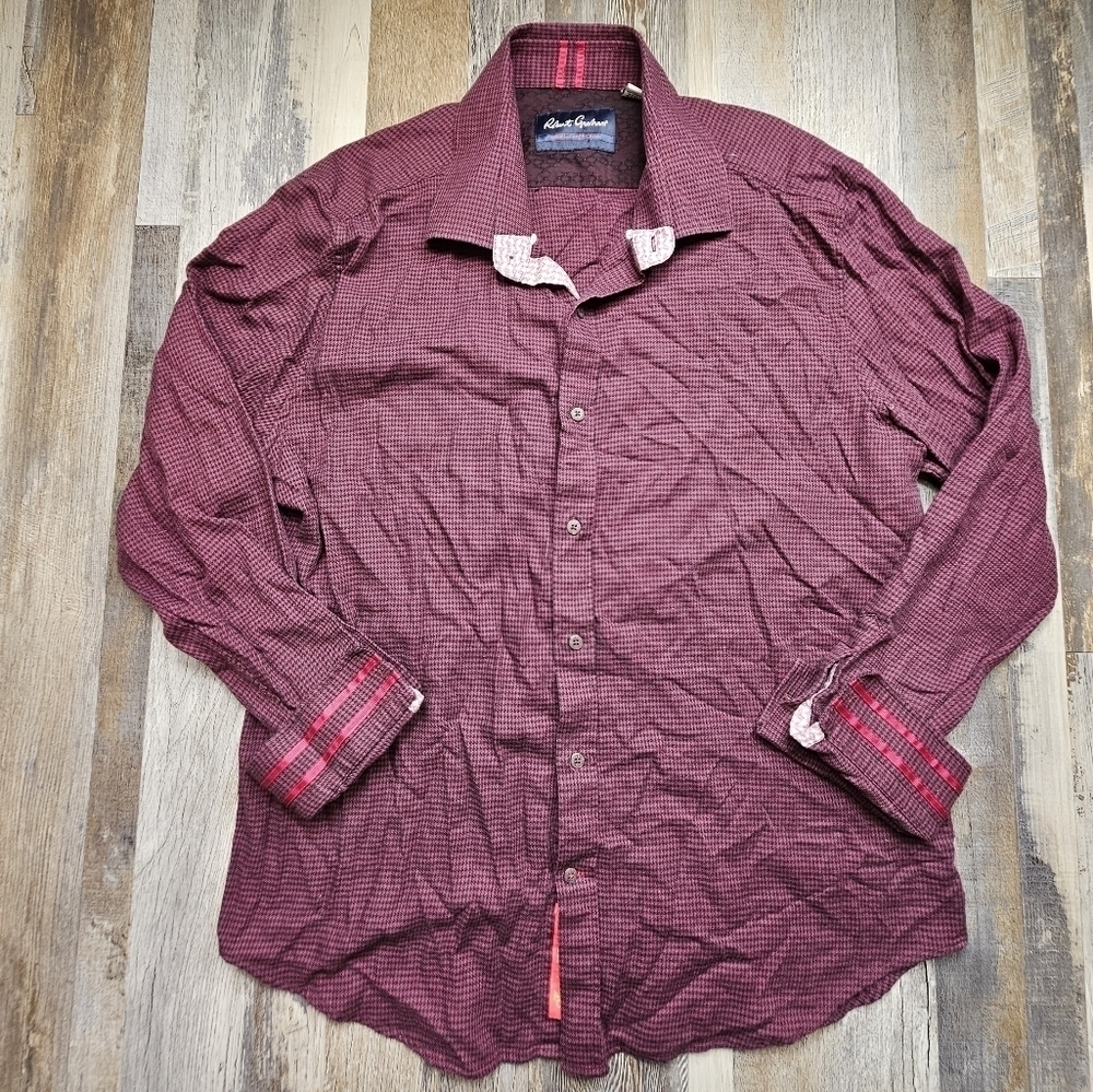 Robert Graham Men's 2XL Maroon Black Houndstooth Pattern Button Down Shirt